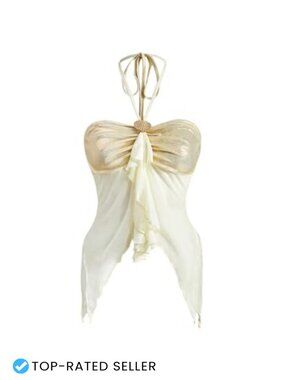 Y2K Halter Top Backless Mesh Seashell Sheer Ruffle Sleeveless Summer